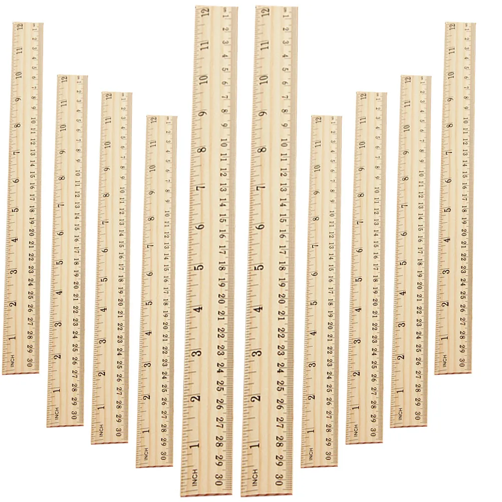 20Pcs Wooden Straight Rulers High Density Hardwood Measuring Ruler Portable Lightweight for Technical Drawing Woodworking