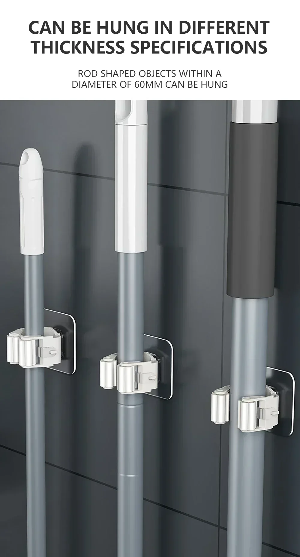 Mopp Halter Selbst-klebe Besen Ständer Wand Montiert Mopp Unterstützung Kehr Pinsel Haken Lagerung Organizer Bad Küche Zubehör – Detail 9