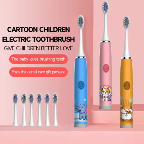 Children Sonic Electric Toothbrush Colorful Cartoon For Kids USB Rechargeable Soft Automatic Waterproof With Replacement Head