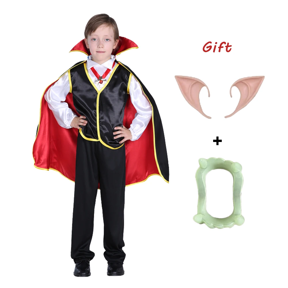 

Carnival Vampire Dracula Boys Fantasia Costumes with Cloak Teeth and Elf Ears for Boys Girl Party Fancy Dress Up