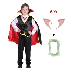 Carnival Vampire Dracula Boys Fantasia Costumes with Cloak Teeth and Elf Ears for Boys Girl Party Fancy Dress Up