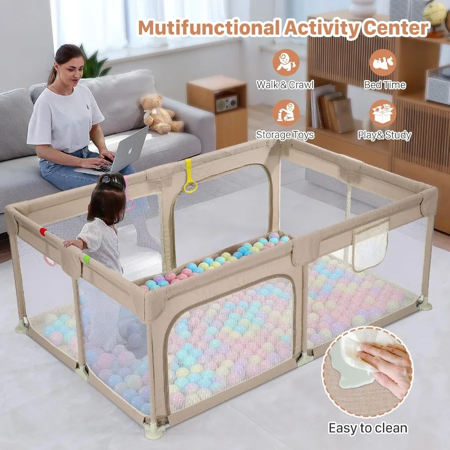 Large Baby Playpen 71×47 Inch Big Play Pens for Babies and Toddlers- Indoor and Outdoor Safe Play Area Soft Breathable Visible