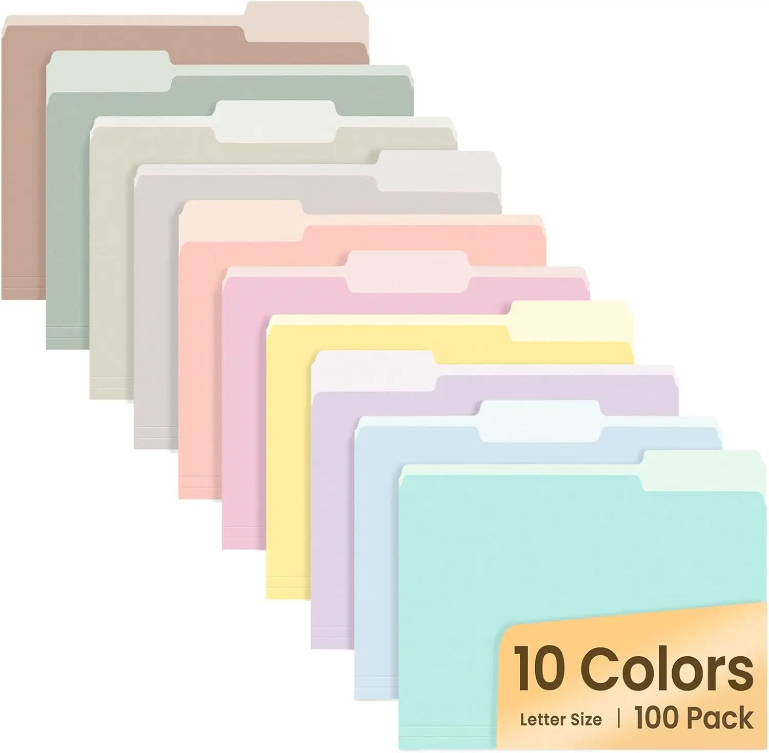 

100 Pack Manila Folders, 8.5 x 11 Inches, 10 Colors for Office Home School Document Organization