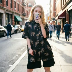 Vintage Women Blouse Harajuku Print Shirts  2026 Spring Summer Ladies short sleeve Blusa Streetwear Camisas Mujer