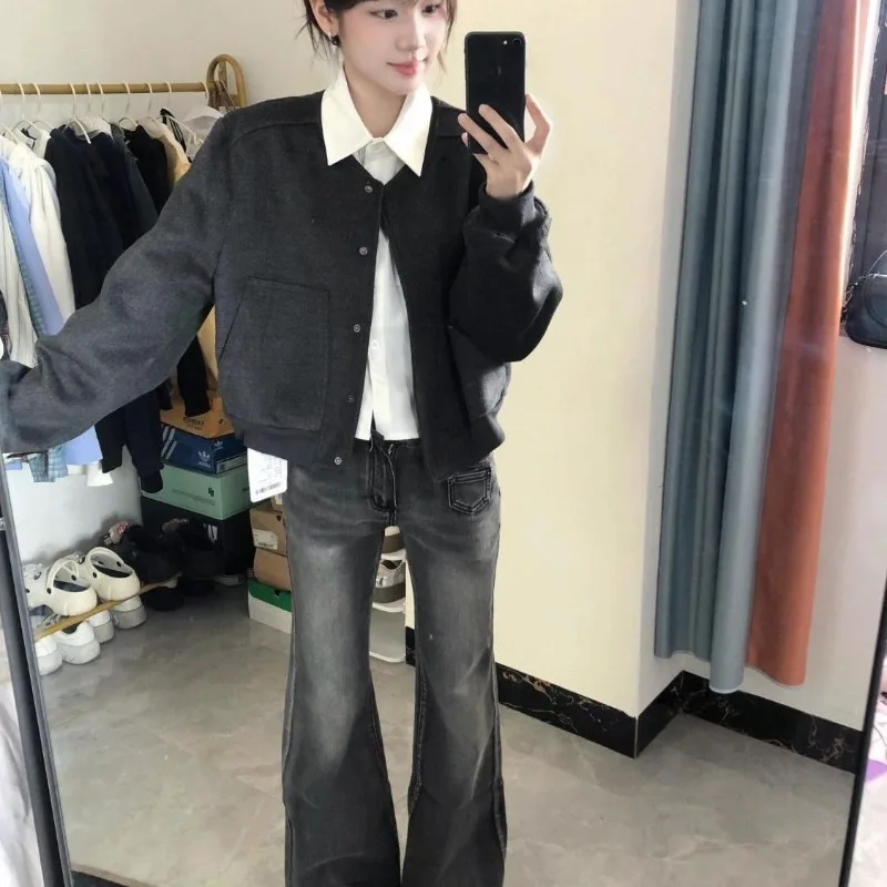 American Retro Jackets Women Autumn New Fashion Crops All-match Casual Coats Solid Femme Popular High Street Mujer Hipster Chic