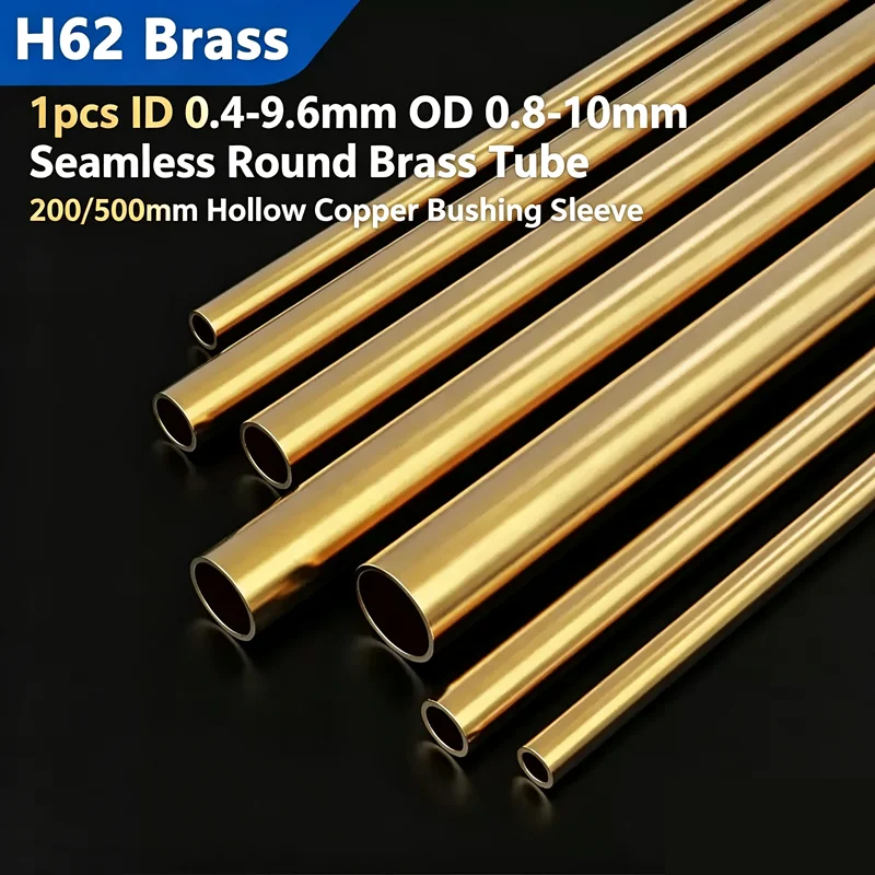 1pcs ID 0.4‑9.6mm OD 0.8‑10mm Seamless Round Brass Tube 200/500mm Hollow Copper Bushing Sleeve