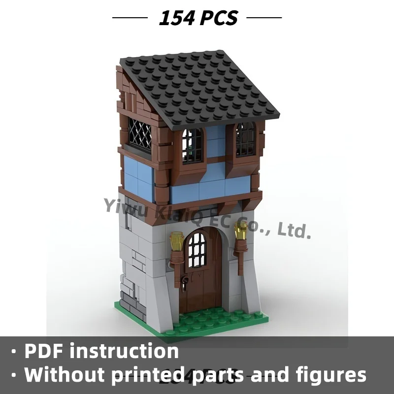 154pcs MOC Medieval Watchtower Building Blocks Village Guard House Castle Fortress Outpost Bricks Architecture Set for Adults