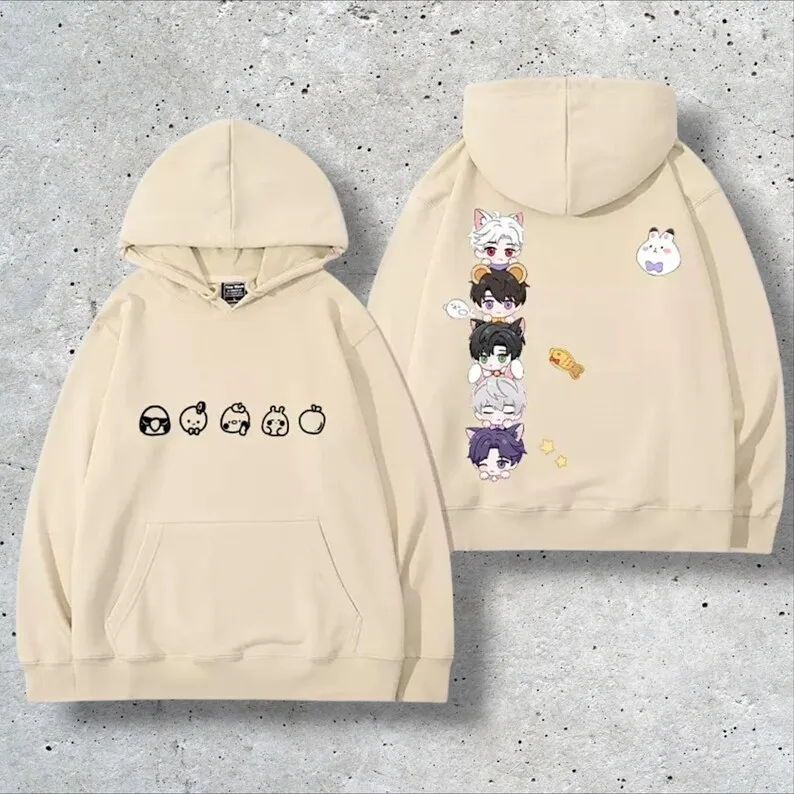 سترة بغطاء للرأس من Love and Deepspace Zayne Xavier Rafayel Sylus Caleb سترة بأكمام طويلة زي أنيمي كاجوال فضفاض للجنسين بغطاء للرأس