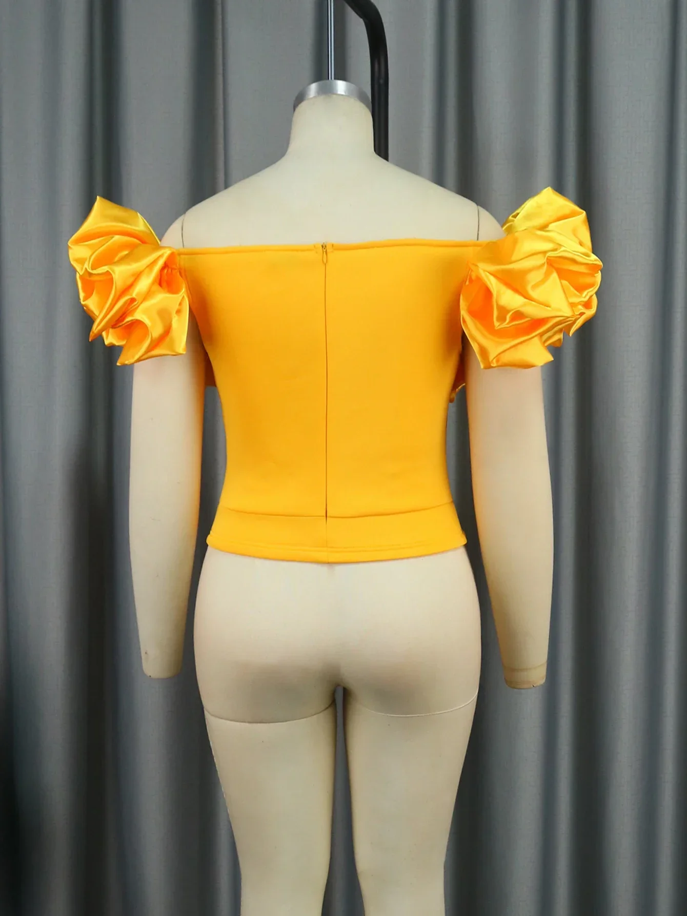 Miniblusa con hombros descubiertos y volantes para mujer, Top africano elegante, color amarillo, talla grande, 2024