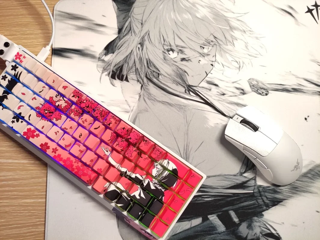 Sakura Raven 131 Keycaps Pbt Five Sided Heat Sublimation Original Factory Side Engraved Translucent Wooting Atk68/75 Aula Keycap