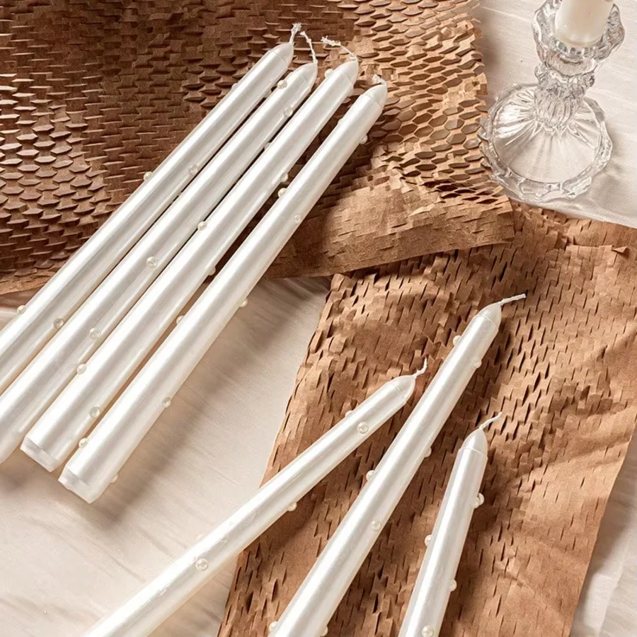 Set of 2/4 Long Stem Pearl Candles (25cm), Classic European Hotel Table Decor, Smokeless Wax for Romantic Candlelight Dinners