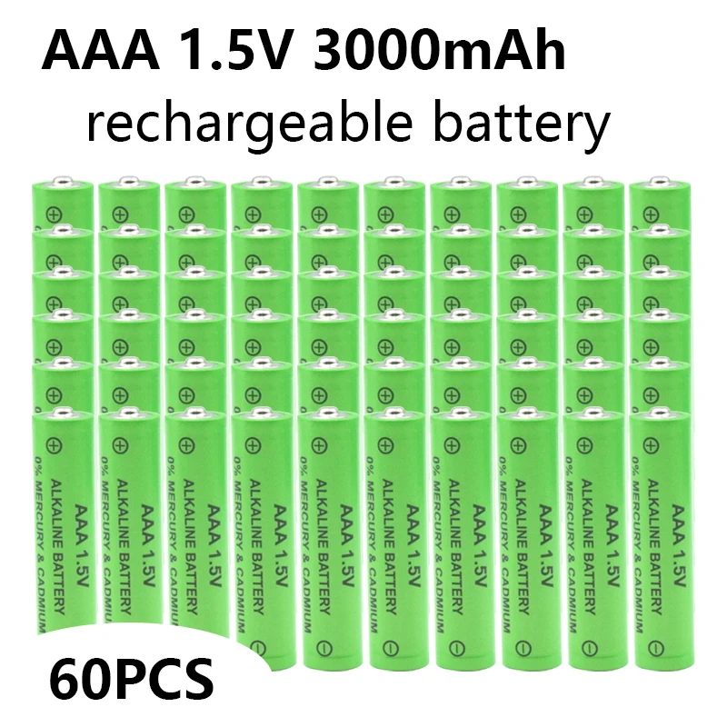 

60PCS 3000mAh 1.5V AAA Rechargeable Battery NI-MH Alkaline 3A cell for Clock Toy led ligh Microphone remote control lock radios