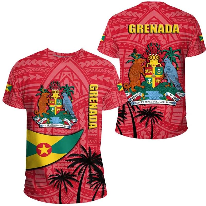 Grenada Flag Map 3D Printing T Shirt Grenada Coat Of Arms Graphic Short Sleeve T Shirts Vintage Unisex Tee Shirts Mens Clothing