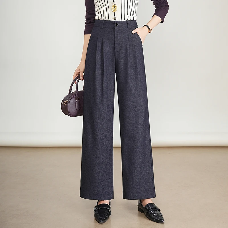 

ZUZK Women New High Waist Denim Wide Leg Pants Spring Elastic Waist Slimming Loose Straight Casual Trousers Fashion Pants M-4XL