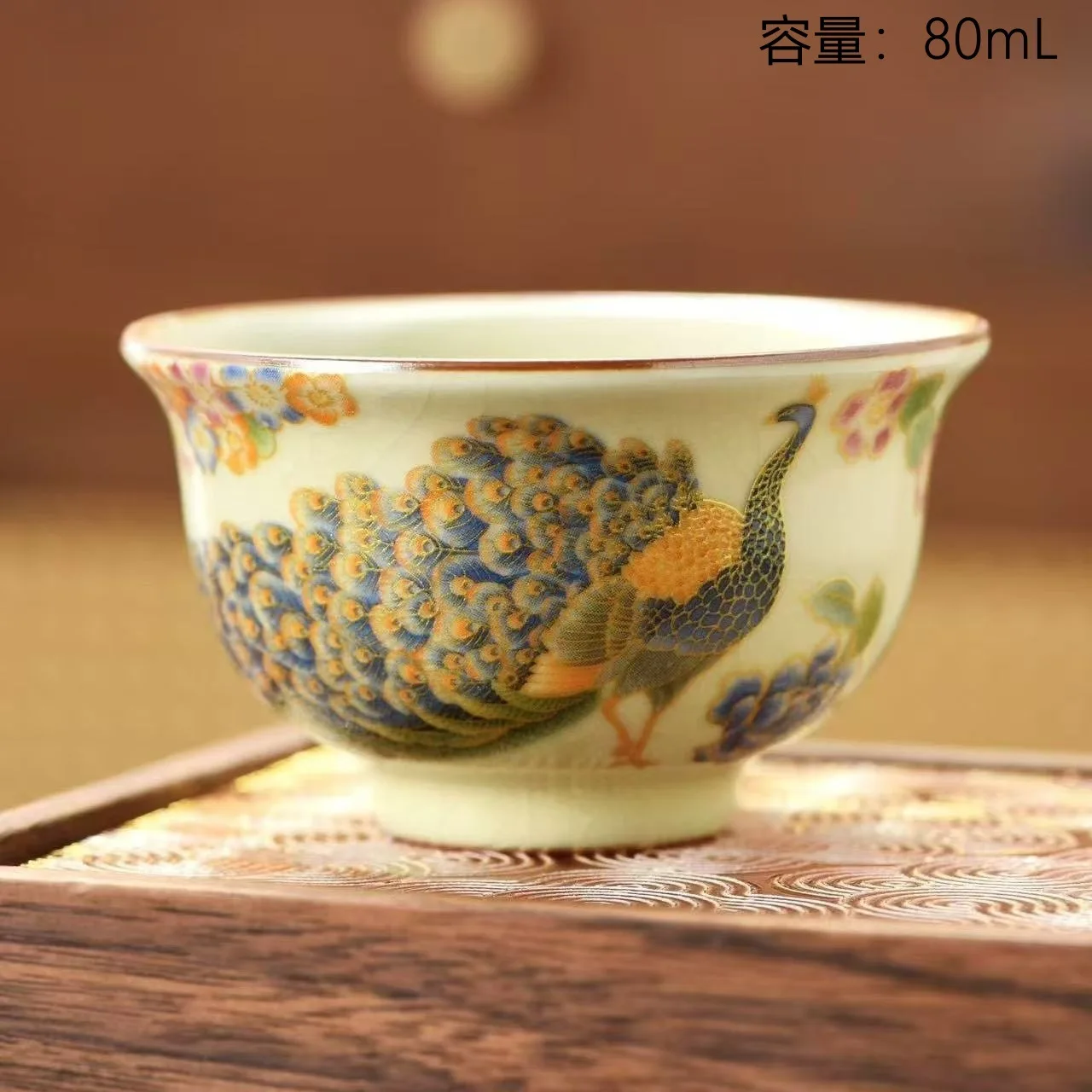 80ml Ru Kiln Fortune Hand-Fitting Teacup, Crackle Glaze Porcelain Cup for Master Guest, Home Personal Tea Drinking