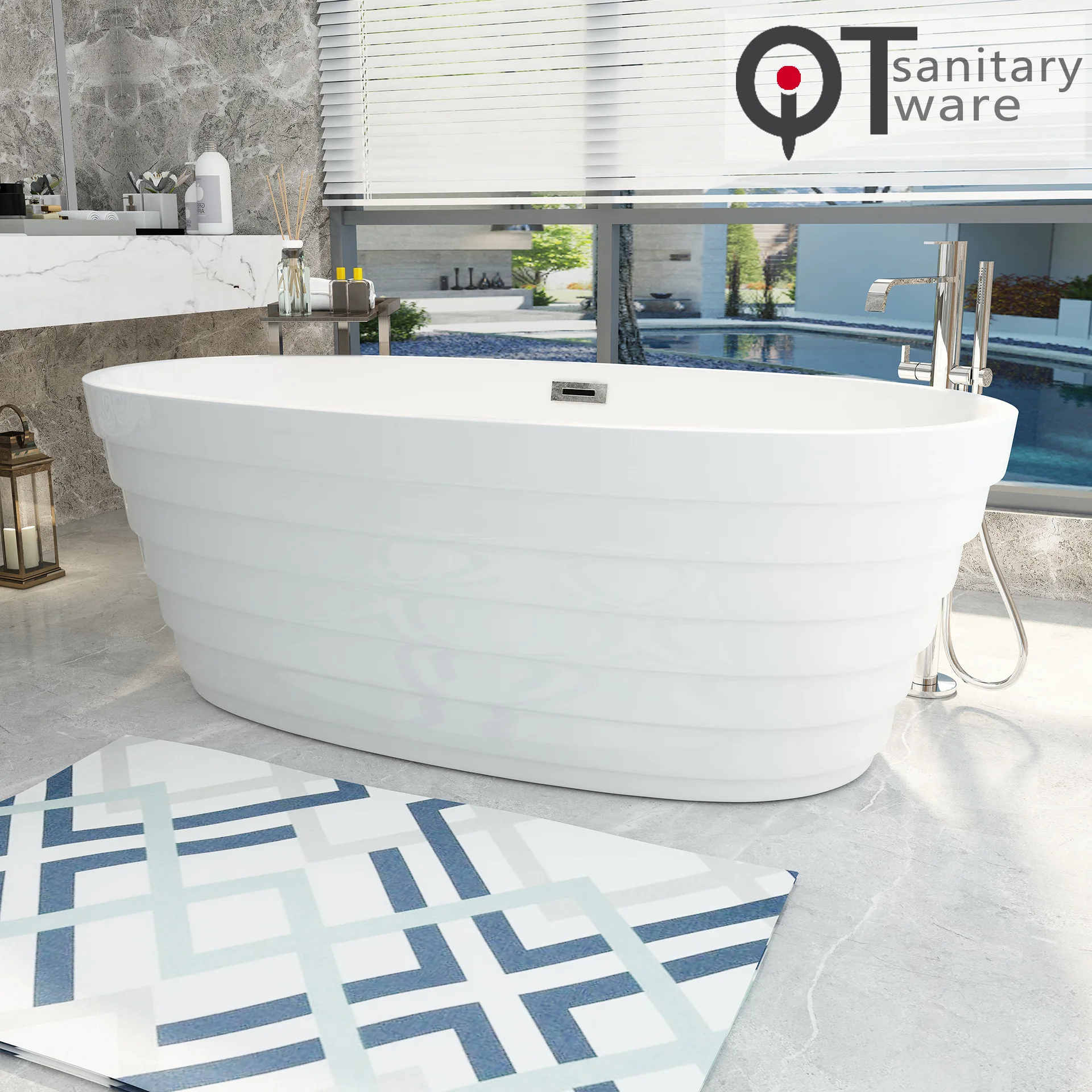 Foreign trade model 1.7m European wave pattern adult bathtub integrated acrylic freestanding QT-003