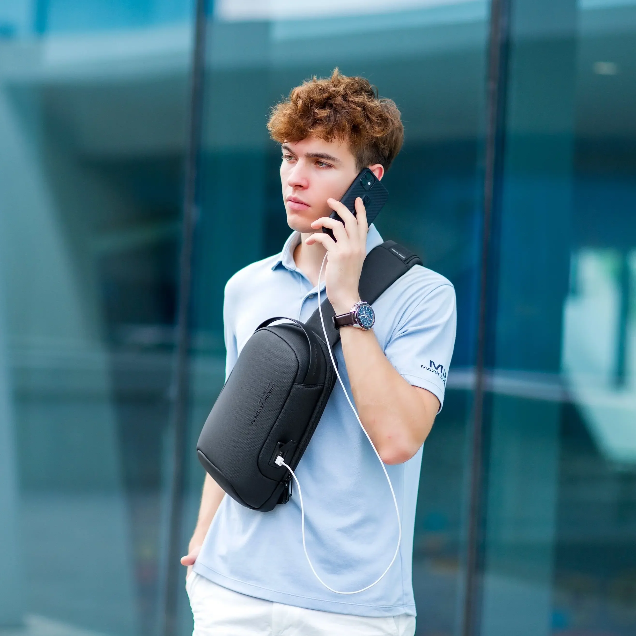 Mark Ryden Crossbody Bag Anti-theft Male  USB Charging Shoulder Bag Water-resistant Messenger Sling Bag Short Trip Men Chest Bag