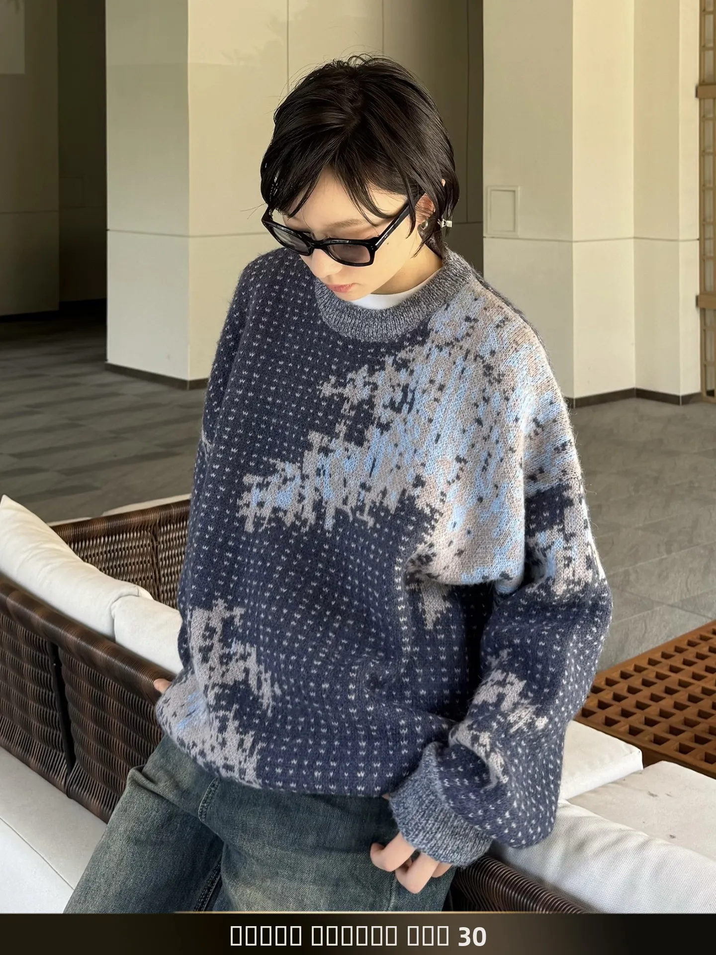 

Мужской повседневный свободный вязаный свитер в американском ретро-стиле с мозаичным узором, осенний сезон