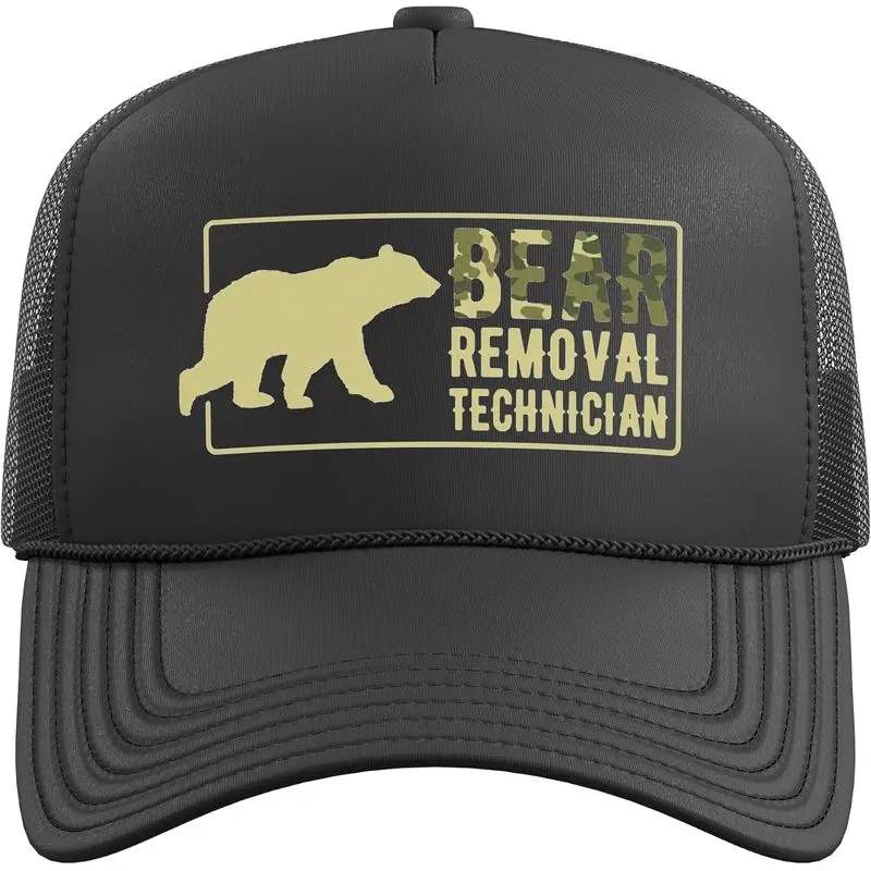 Camo Bear Removal Technician Bear Hunting Wild Animal Hunter Trucker Hat with Adjustable Mesh Back