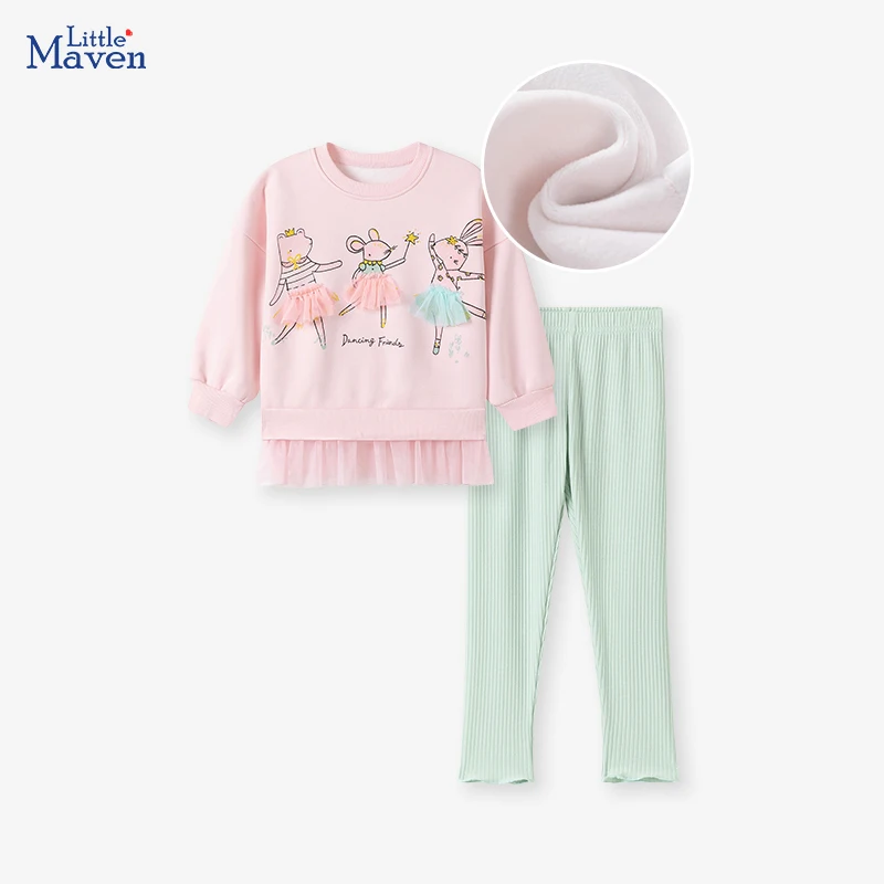 

Little maven Winter Two-piece Toddler Girl Children‘s Clothing Sets Fleece Animal Mouse Appliques Warm Autumn Costumes Suits