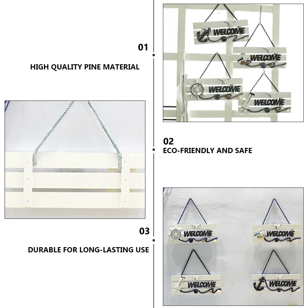 

1Pcs Creative Pine Wood Welcome Hanging Plate Door Sign for Store Home Cafe Nautical Mediterranean Decor Welcome Plate