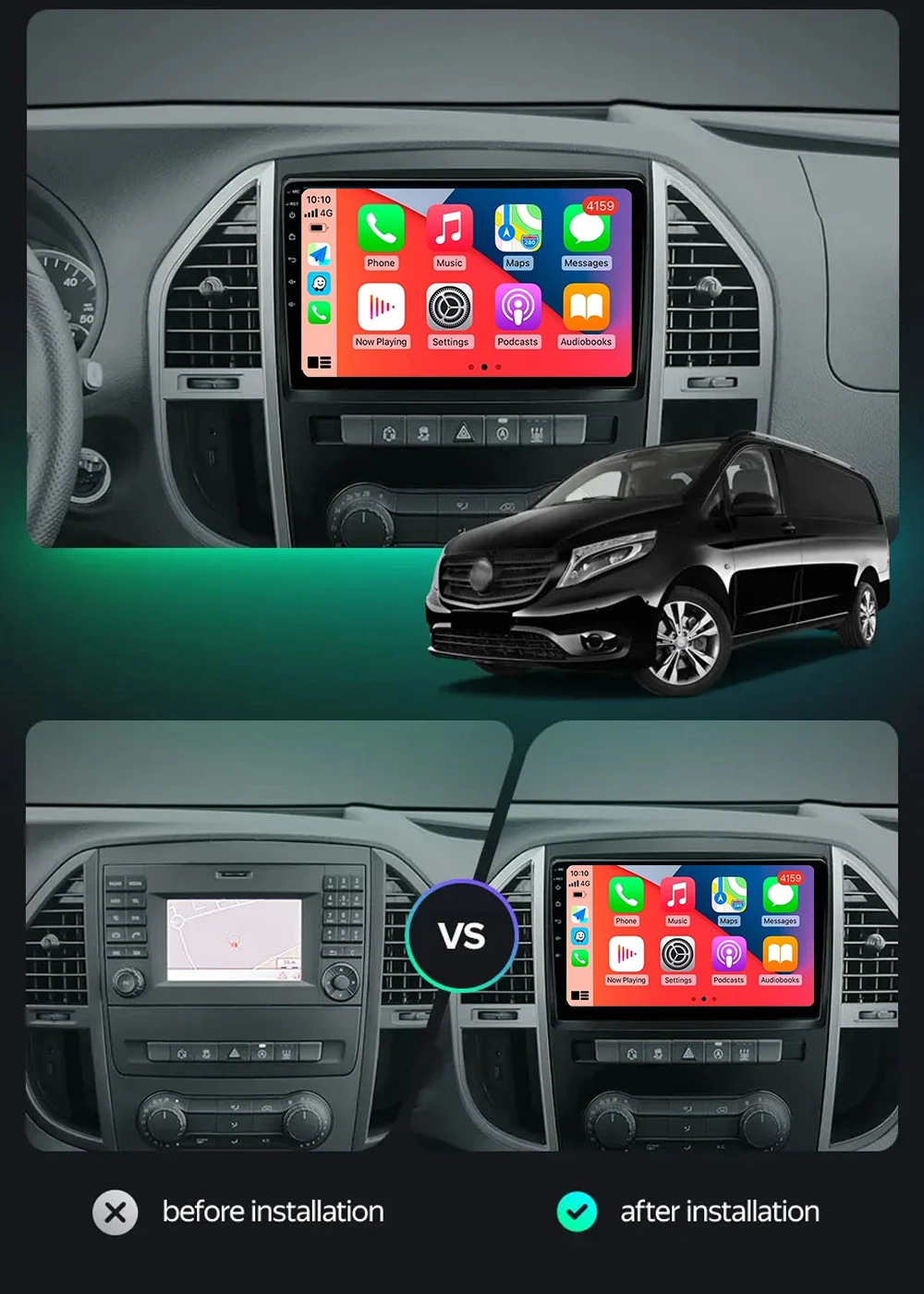 أندرويد 14 راديو السيارة Carplay لمرسيدس بنز فيتو 3 W447 2014 2015 - 2020 الملاحة نظام تحديد المواقع مشغل وسائط متعددة واي فاي + 4G ستيريو