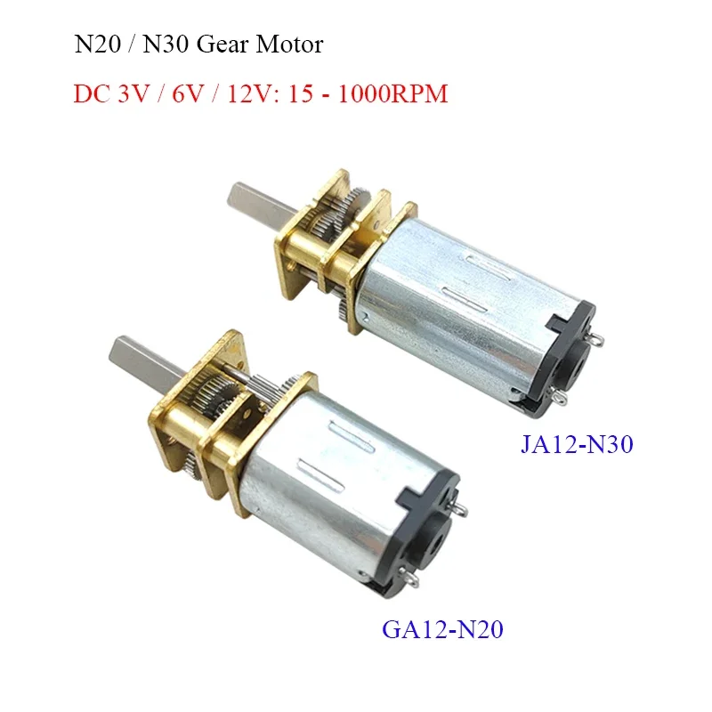 DC 3V/6V/12V N20 N30 Mini Metal Gear Motor Straight Output Shaft 15-1000RPM Slow Speed High Torque WormAll Metal gearbox Motor