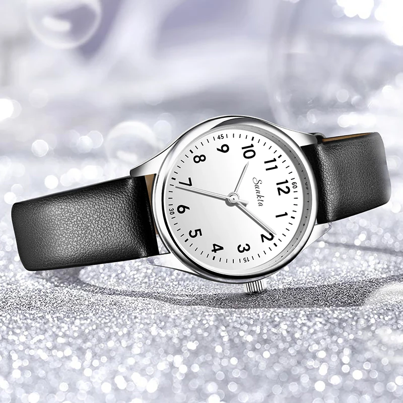 LIGE Orologio da donna al quarzo da donna dal design semplice in bianco e nero, cinturino in pelle casual, orologio da regalo con braccialetto femminile impermeabile
