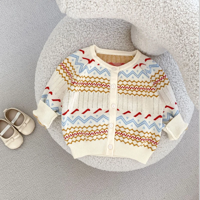 Autumn new style baby clothing for 0-3 years old baby clothes for girls, jacquard knitted suit, long-sleeved cardigan + jumpsuit