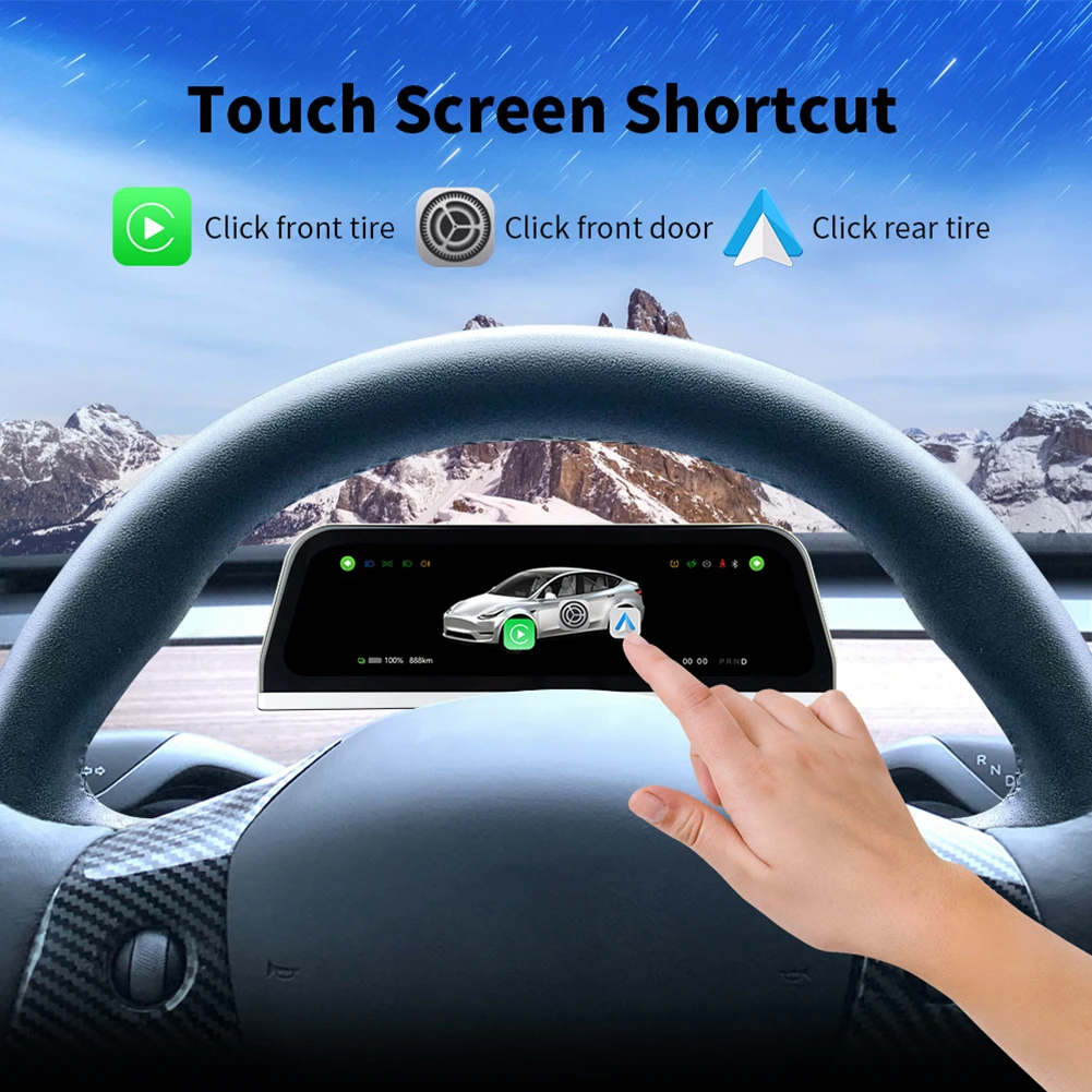 Car Head-Up Display Touch Screen HUD With Wireless Carplay Android Auto Speaker Navigation Speed Power For Tesla Model 3 Y