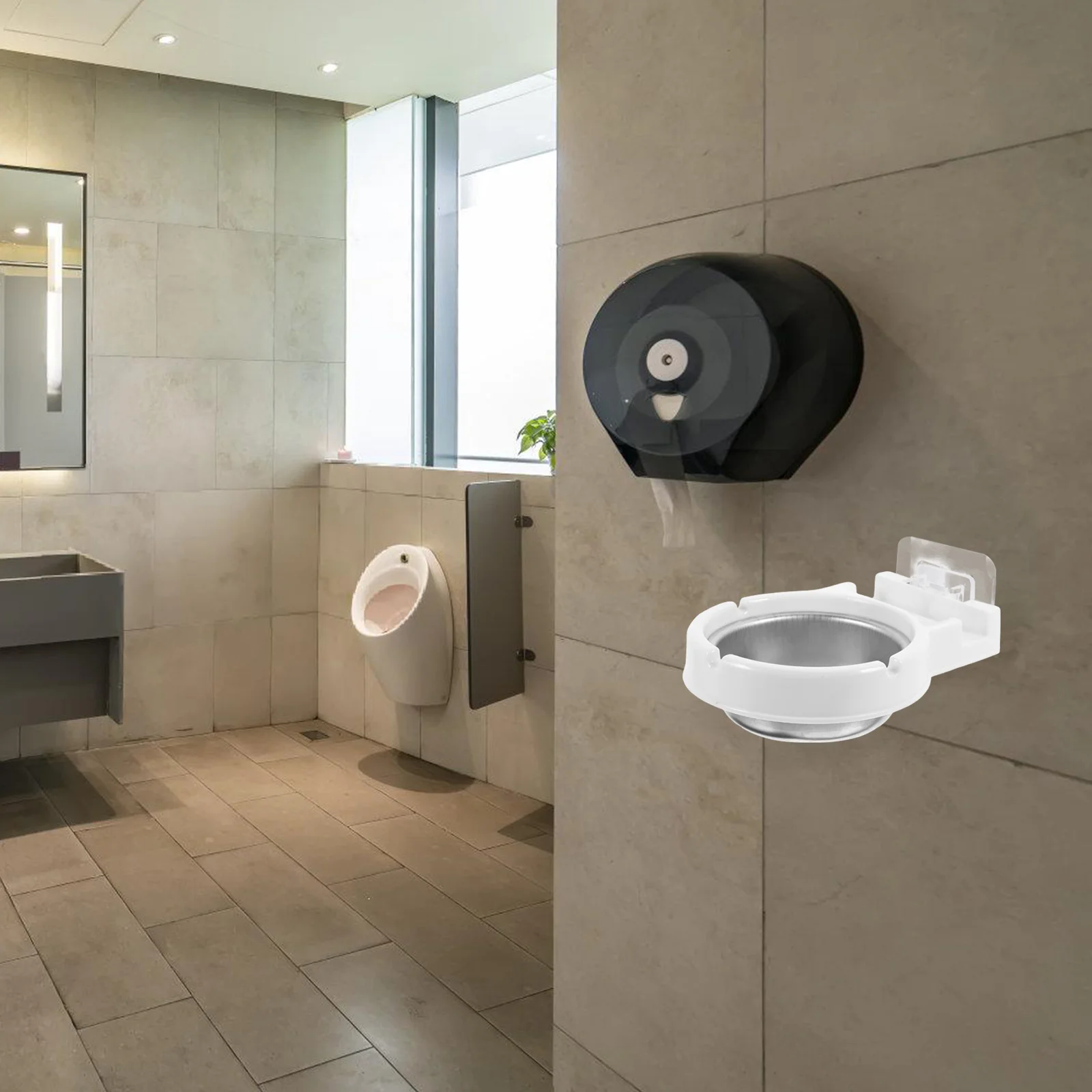 

Wall Mounted Ashtray Stainless Steel Holder Black Color Space Saving Commercial Use Bathroom Outdoor