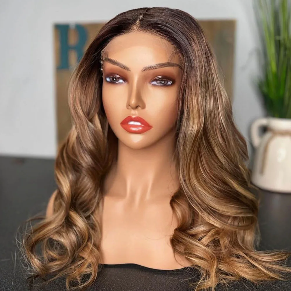 Ombre Chestnut Blonde Body Wave 5x5 HD Lace Closure Wig 100% Human Hair Highlights Strawberry Brown Full Lace Wigs for Women