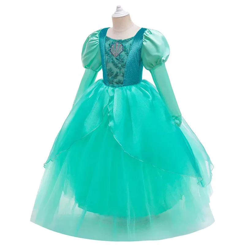 WU01 Mermaid Dress For Girls Cartoon Princess Theme Party Costume Kids Sequin Applique Floor Length Tulle Fluffy FrocksJk5*！