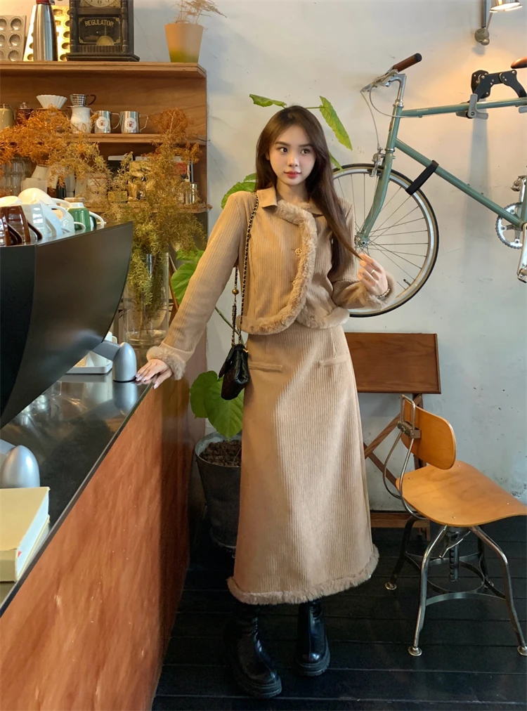 

Real-shot in-stock Plus-size Elegant Socialite Classic Style Two-piece Winter Set Women Female Office Lady Clothing High Quality