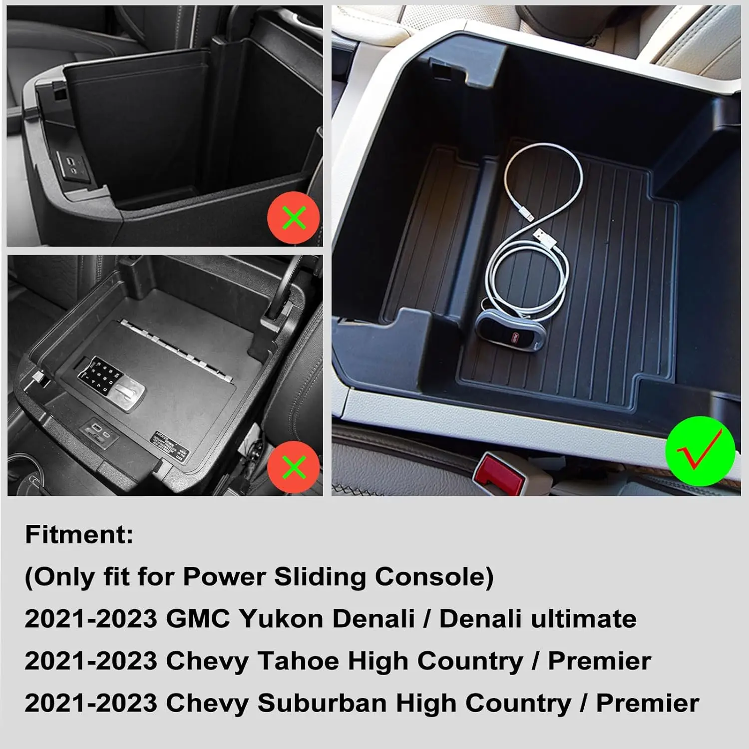 Center Console Organizer Tray For 2021-2024 GMC YuKon Denali, Chevy Suburban/Tahoe Armrest Storage Box Interior Accessories