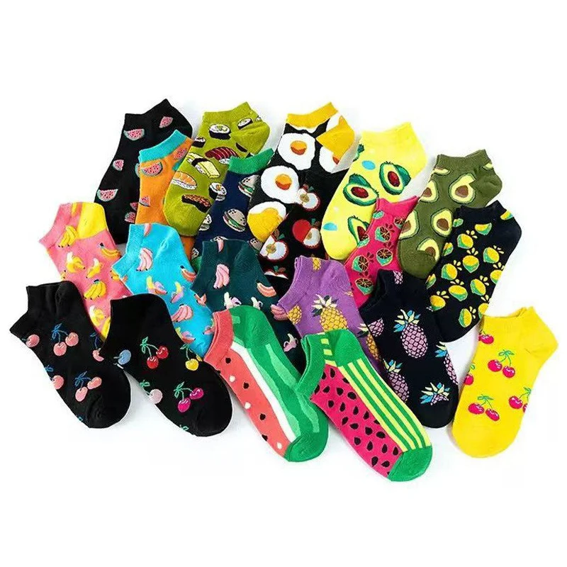 Random 5 Pairs/10 Pairs Cute Avocado Burger Print Trendy Socks Daily Versatile Comfortable Breathable Youth Socks, for Teenager