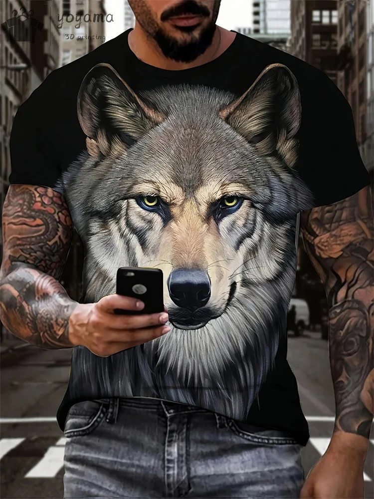 New 3d Animal Wolf Print Men T-Shirt Fashion Casual Trend Personality Print Short Sleeve T-Shirts Hip Hop Harajuku Streetwear