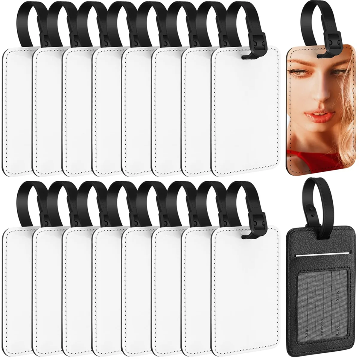 16pcs Sublimation Luggage Tags PU Leather Name Tag Blank Suitcase Tags Heat Transfer Bag Tags ID Card Holder Travel