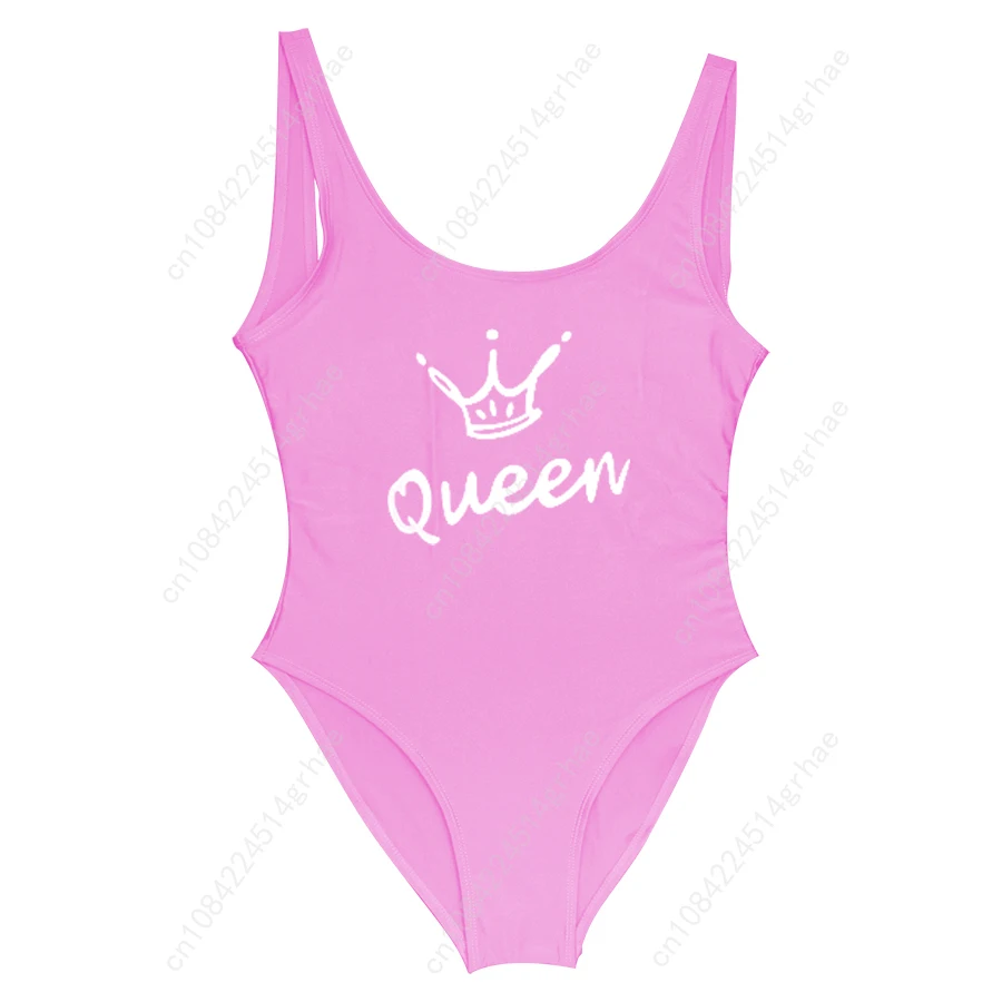 Queen Crown Letter One-piece Swimsuit for Women Sexy Thong Swim Suit One Piece Swimsuit 2018 Female Swimwear Jumpsuit Badpak