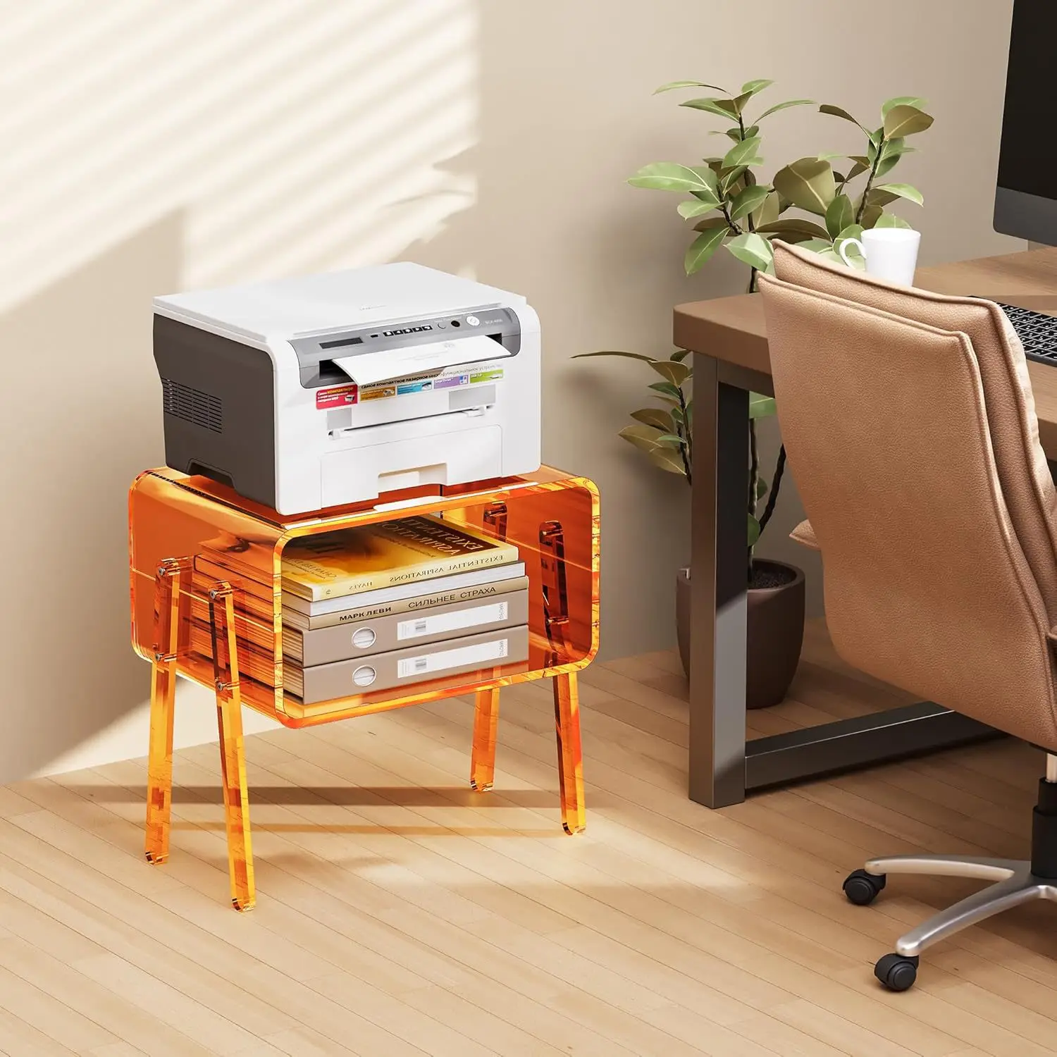 Acrylic orange stackable coffee table with legs, suitable for living room open storage table