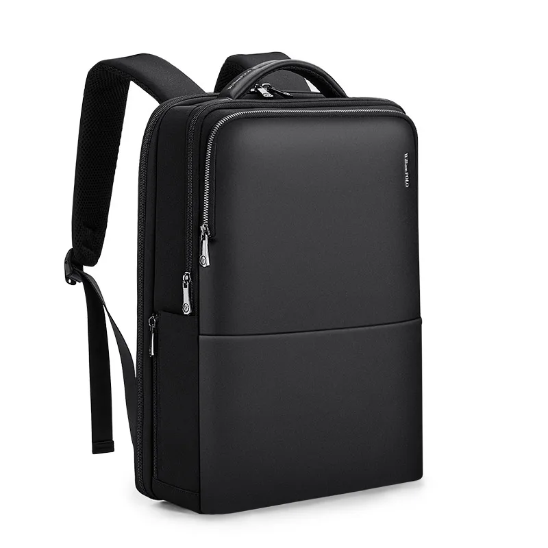 Leather backpack male fashion multi-functional backpack Business leisure student first layer cowhide computer bag Black -15.6