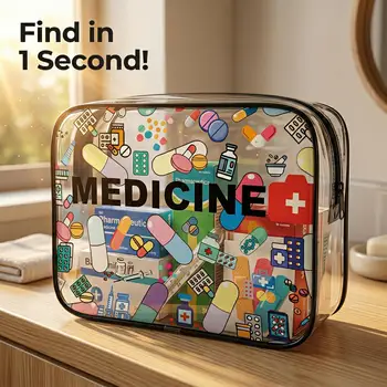 1PC Clear PVC Medicine Bag Travel First Aid Pouch Waterproof Transparent Cosmetic Makeup…