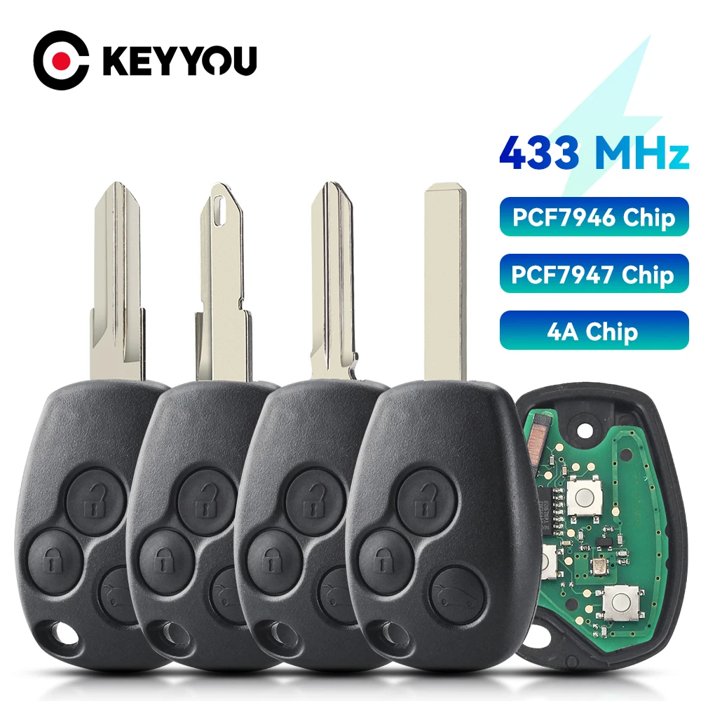 

KEYOU For Renault Trafic Vivaro Primastar Movano Dacia Remote Car Key PCF7946 7947 7952E 4A Chip 434MHz 3 Button Replace Control