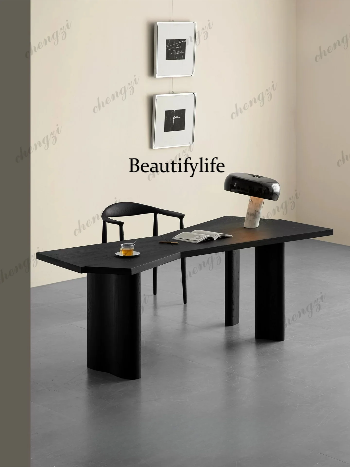 All solid wood black, desk, living room home large board table, study desk