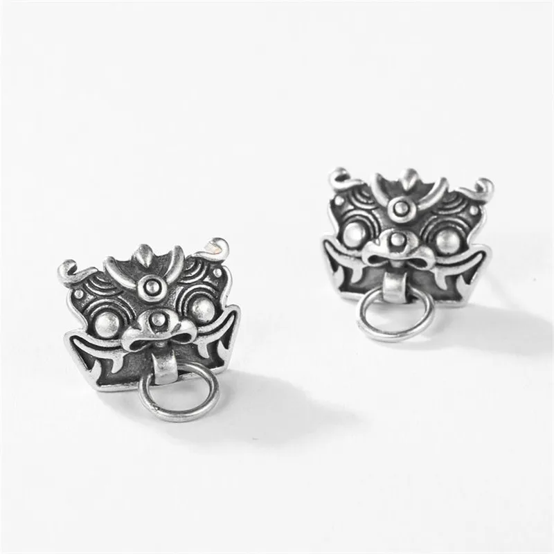 Ethnic Style Silver Color Lion Stud Earrings Divine Beast Kylin Earrings for Men Women Animal Earrings Retro Jewelry Gifts