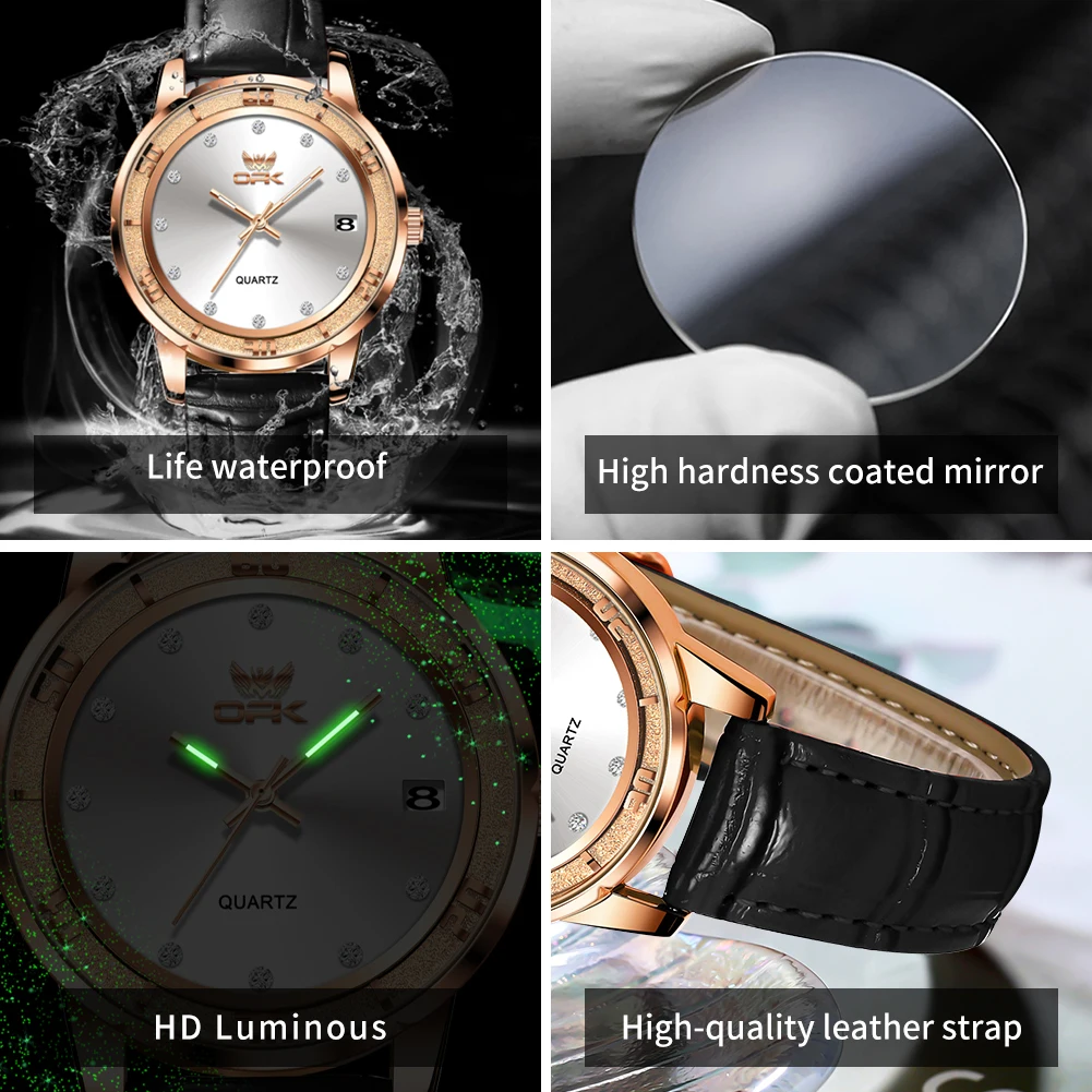 OPK 6013 New Business Women\'s Watches Waterproof Luminous Calendar Quartz Watch For Women Leather Luxury Brand Ladies Wristwatch