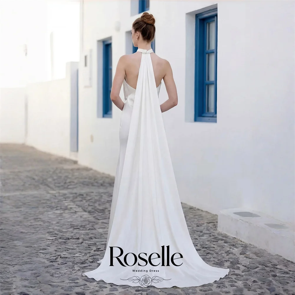 ROSELLE Halter Sleeveless Mermaid Elegant Wedding Dress Simple Open Back V-Neck 2026 Bridal Gown Customized свадебное платьеl