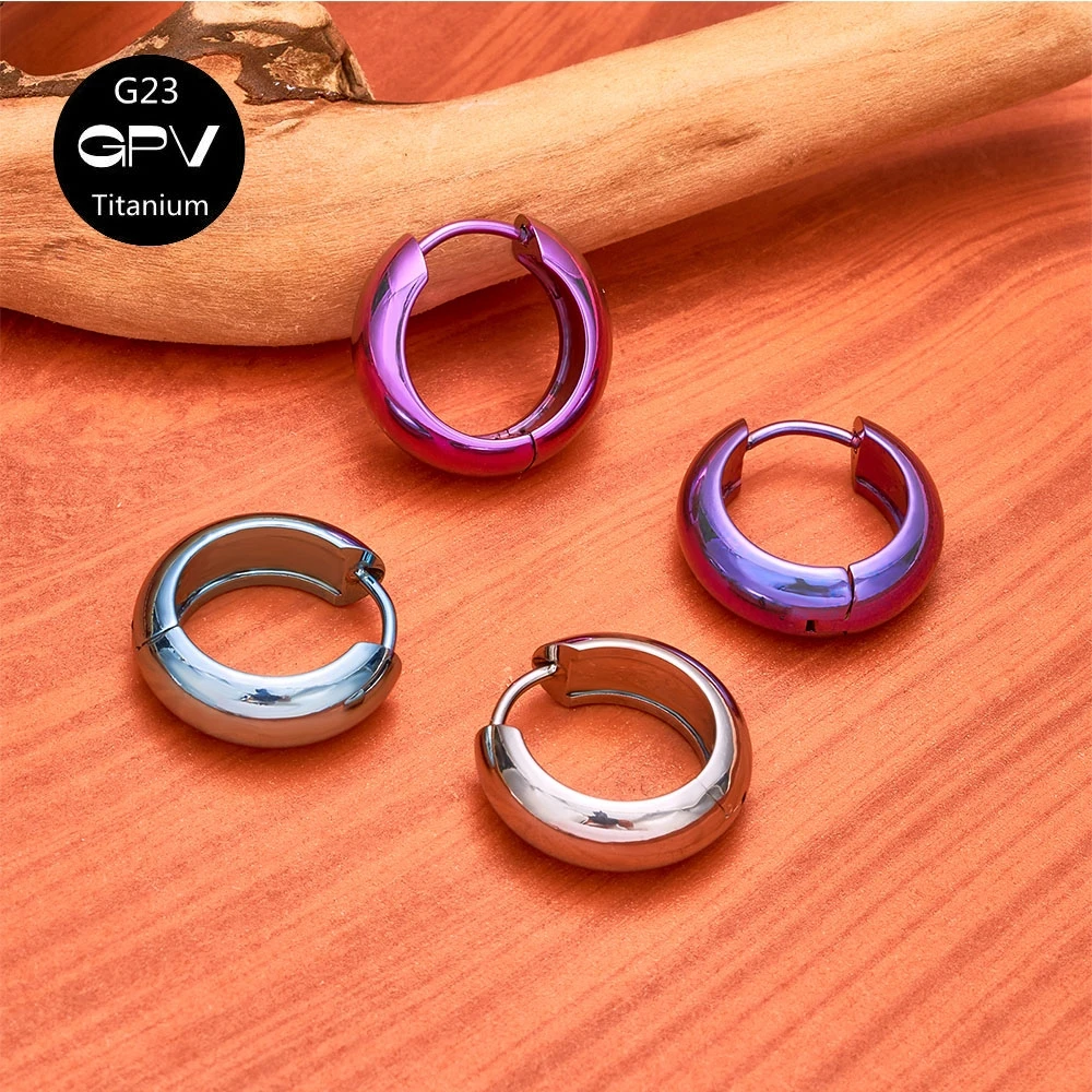 ASTM G23 Titanium Circle Earrings Anodized Multiple Colors Classic Women's Perforated Jewelry Earrings