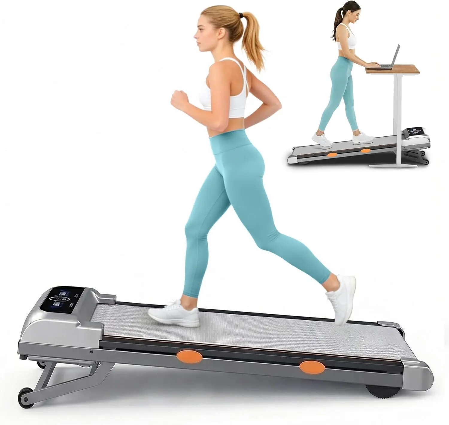 Treadmill with 15% 12-Level Auto Incline & UI Screen, 3.5HP Foldable Under Desk Treadmill, 450LBS Capacity, Bluetooth Speaker, Remote & APP Control for Home Office - Portable