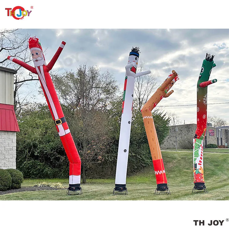 2026 Nuevo diseño al aire libre Santa Claus bailarines de aire tubo inflable hombre aire cielo bailando títere chico